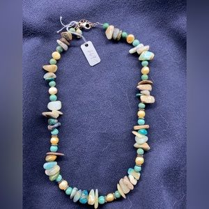 Beaded with stones, sterling silver lock necklace! Never worn!